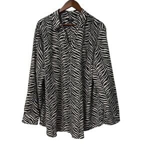 Talbots Button Down Tunic Top Shirt Women 24W Zebra Long Sleeve Pockets Office